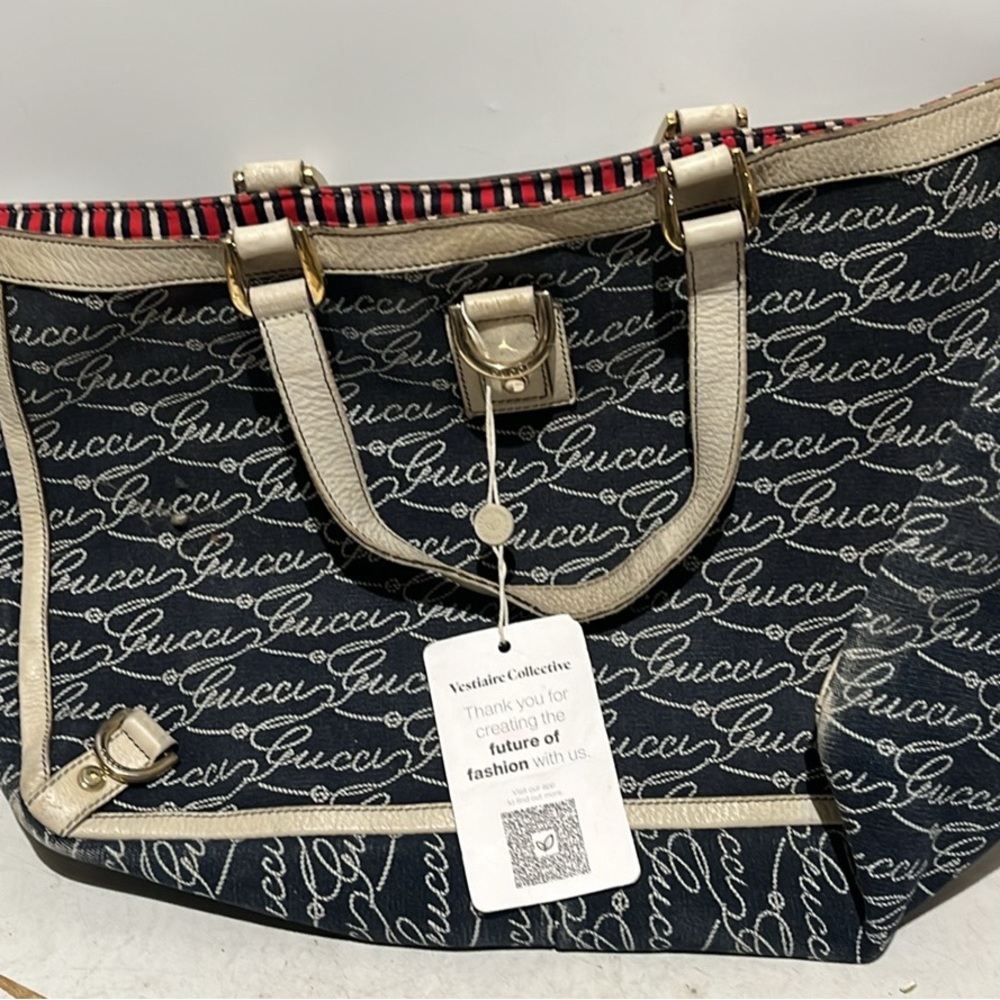 Gucci Navy and White Canvas Abbey Tote